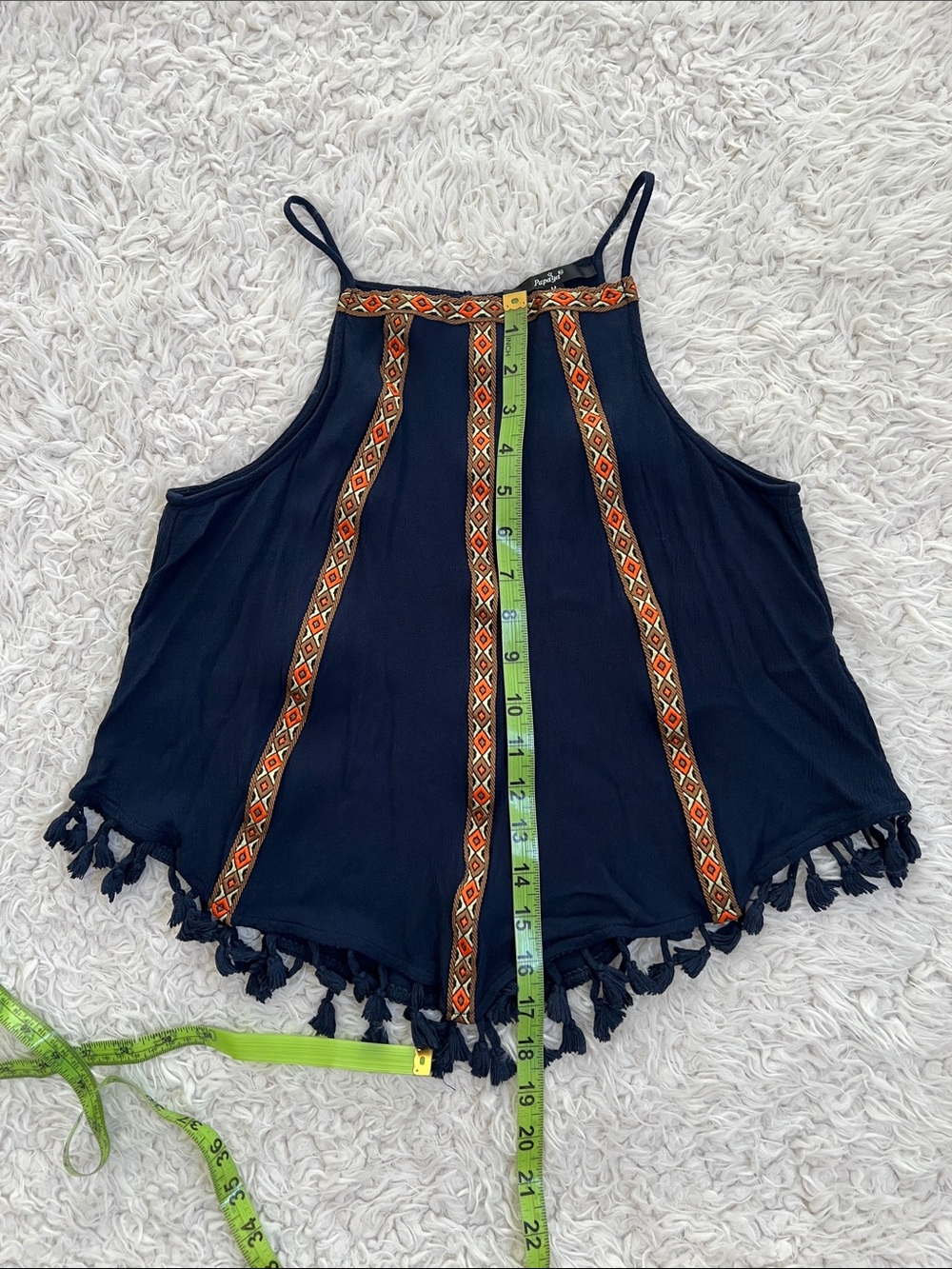 Papaya Tank Top Boho Blue Tassles Summer Size Medium - Picture 10 of 11